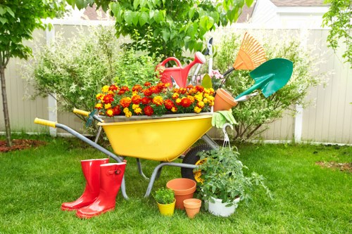 Team using eco-friendly equipment for lawn care